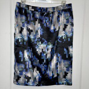 Dalia Collection | Modern Fit Geometric Print Blue Black Gray Pencil Skirt y2k